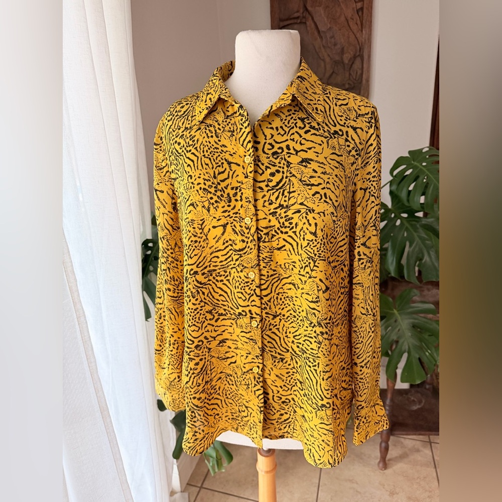 NWT Philosophy Republic Clothing Mustard Animal Print Blouse M